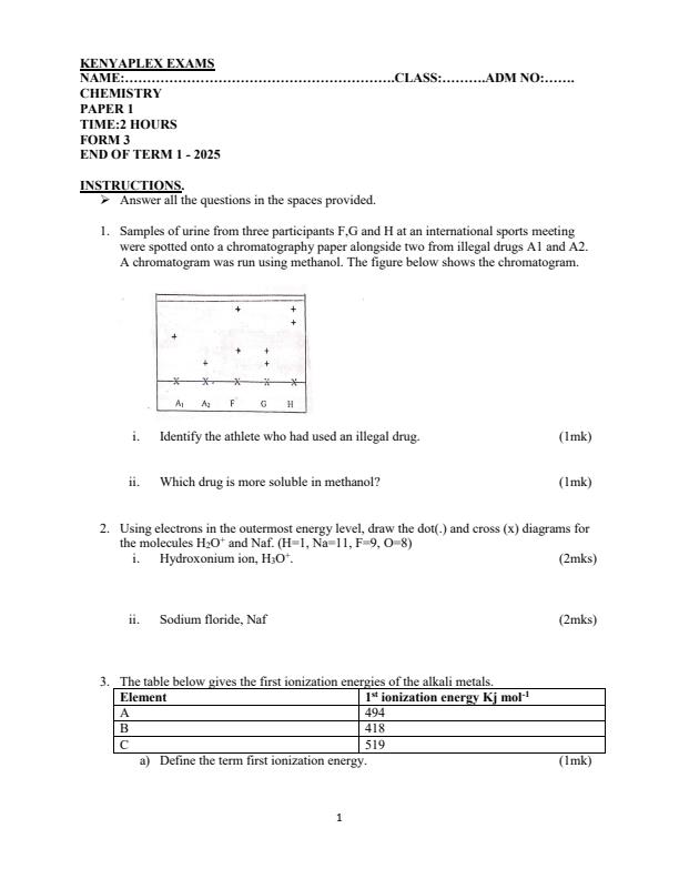 Preview page Form-3-Chemistry-Paper-1-End-of-Term-1-Examination-2025_3847_0.jpg