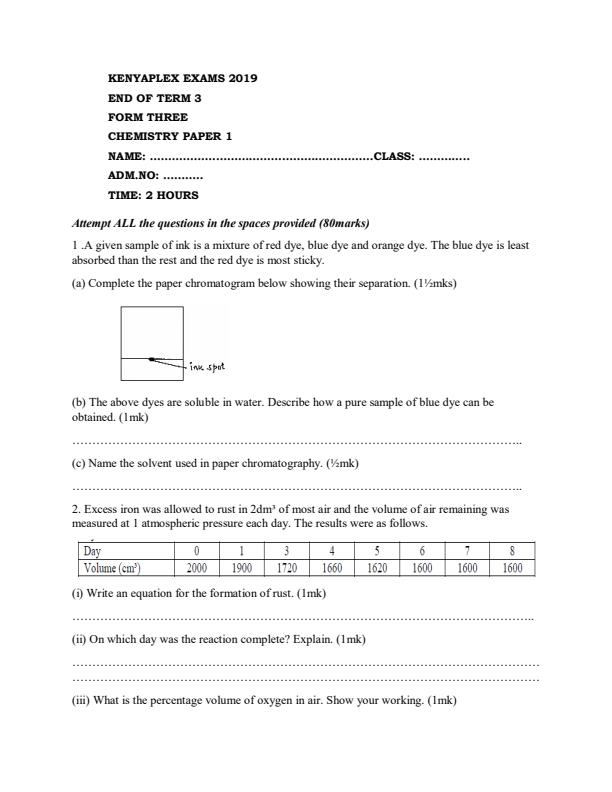Preview page Form-3-Chemistry-Paper-1-End-of-Term-3-Exam-2019_358_0.jpg