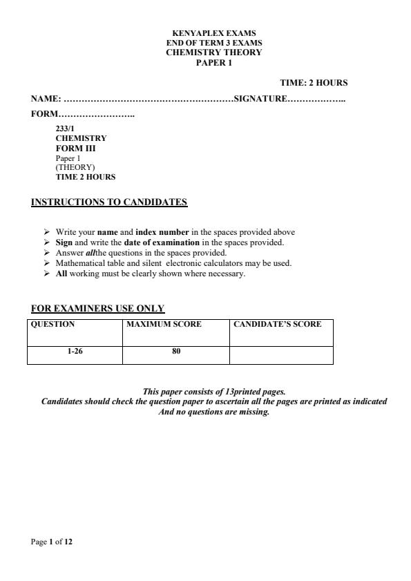 Preview page Form-3-Chemistry-Paper-1-End-of-Term-3-Examination-2021_843_0.jpg