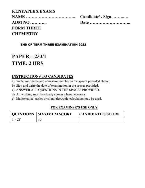 Preview page Form-3-Chemistry-Paper-1-End-of-Term-3-Examination-2022_1133_0.jpg