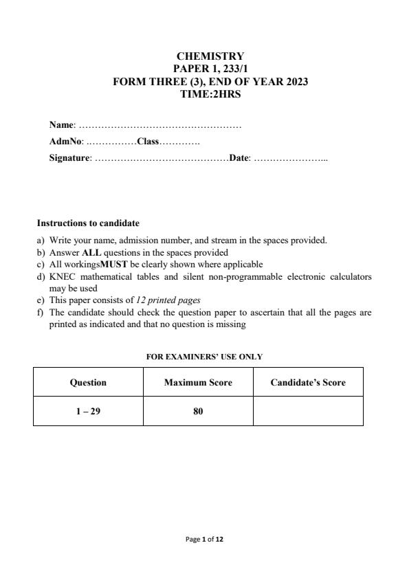 Preview page Form-3-Chemistry-Paper-1-End-of-Term-3-Examination-2023_1844_0.jpg
