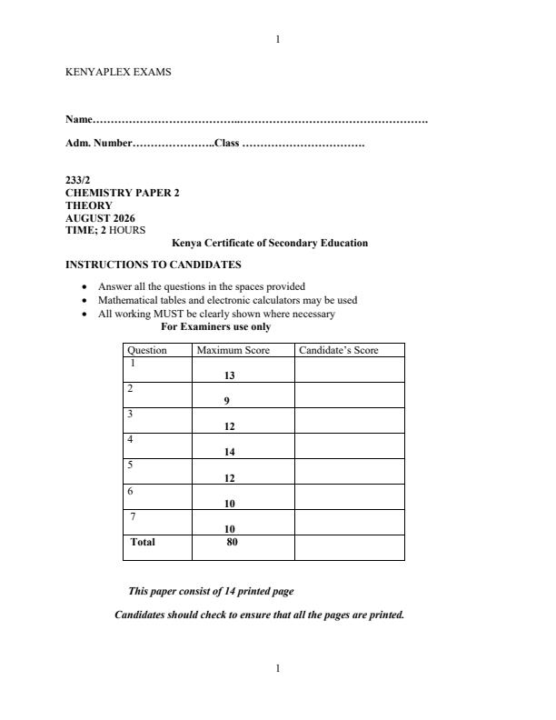 Preview page Form-3-Chemistry-Paper-2-End-Term-2-Exam-2026_6251_0.jpg