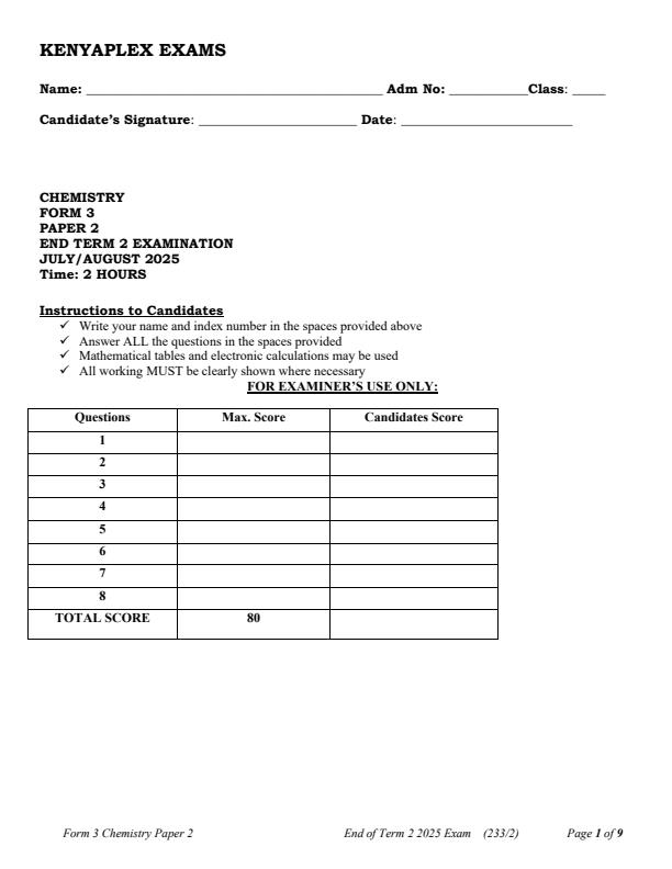 Preview page Form-3-Chemistry-Paper-2-End-of-Term-2-Examination-2025_4263_0.jpg