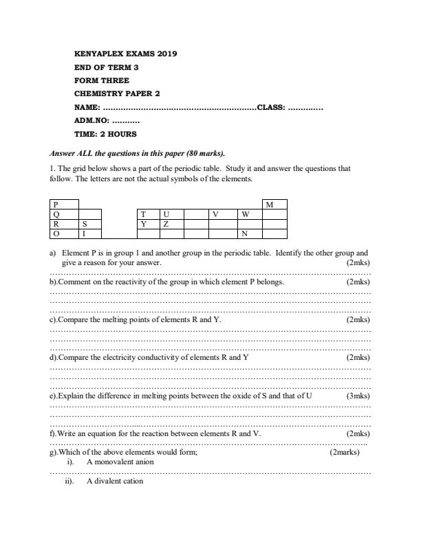 Preview page Form-3-Chemistry-Paper-2-End-of-Term-3-Exam-2019_359_0.jpg