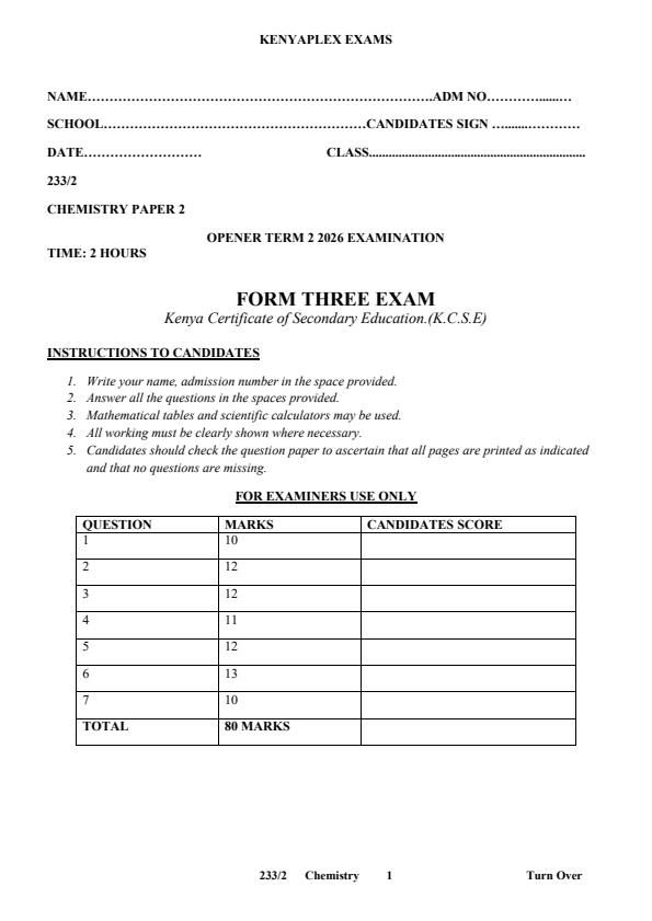 Preview page Form-3-Chemistry-Paper-2-Term-2-Opener-Exam-2026_5700_0.jpg