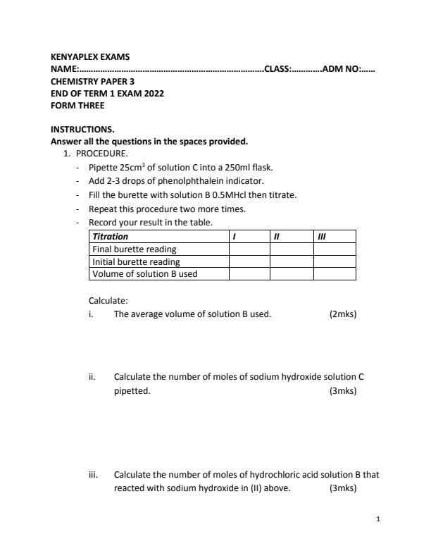 Preview page Form-3-Chemistry-Paper-3-End-of-Term-1-Examination-2022_1249_0.jpg