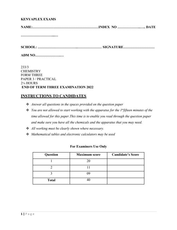 form 3 chemistry holiday assignment 2022