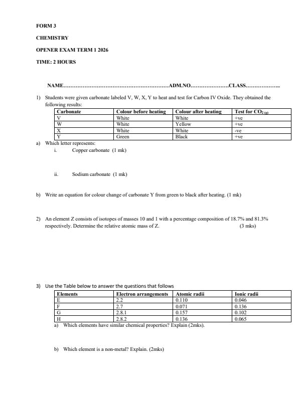 Preview page Form-3-Chemistry-Term-1-Opener-Exam-2026_4891_0.jpg