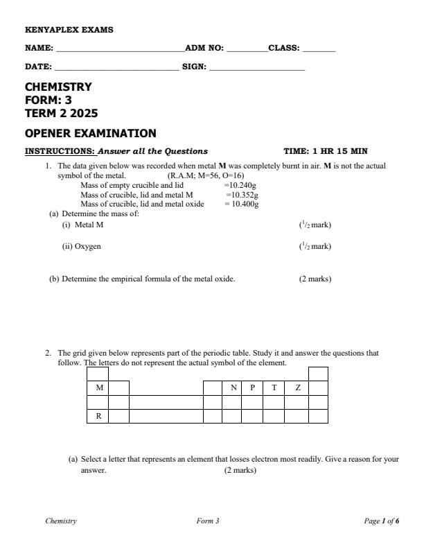 Preview page Form-3-Chemistry-Term-2-Opener-Exam-2025_3929_0.jpg