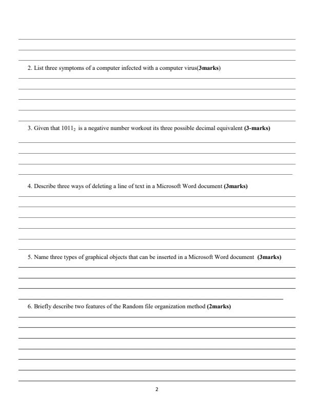 Form 3 Computer Studies End of Term 2 Examination 2023 - 1755