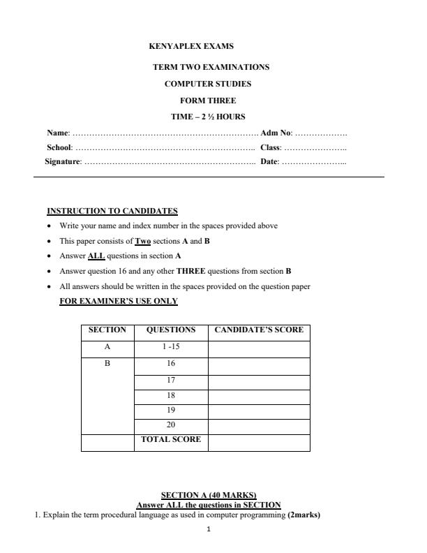 Preview page Form-3-Computer-Studies-Paper-1-End-Term-2-Exam-2026_6244_0.jpg