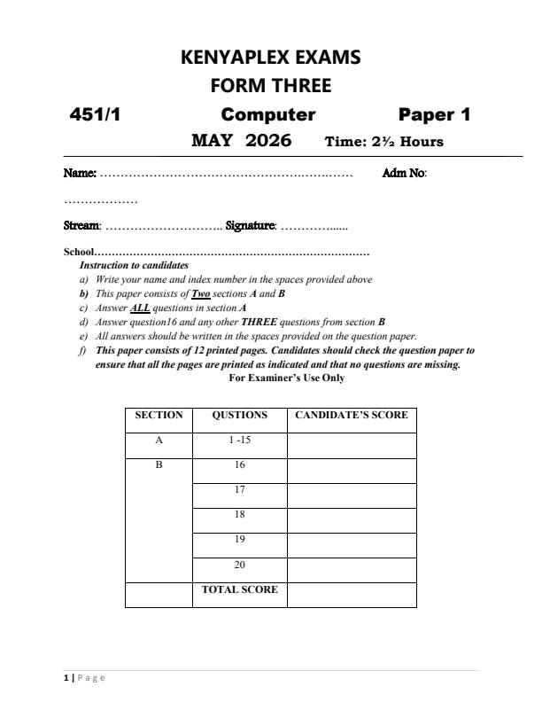 Preview page Form-3-Computer-Studies-Paper-1-Term-2-Opener-Exam-2026_5702_0.jpg