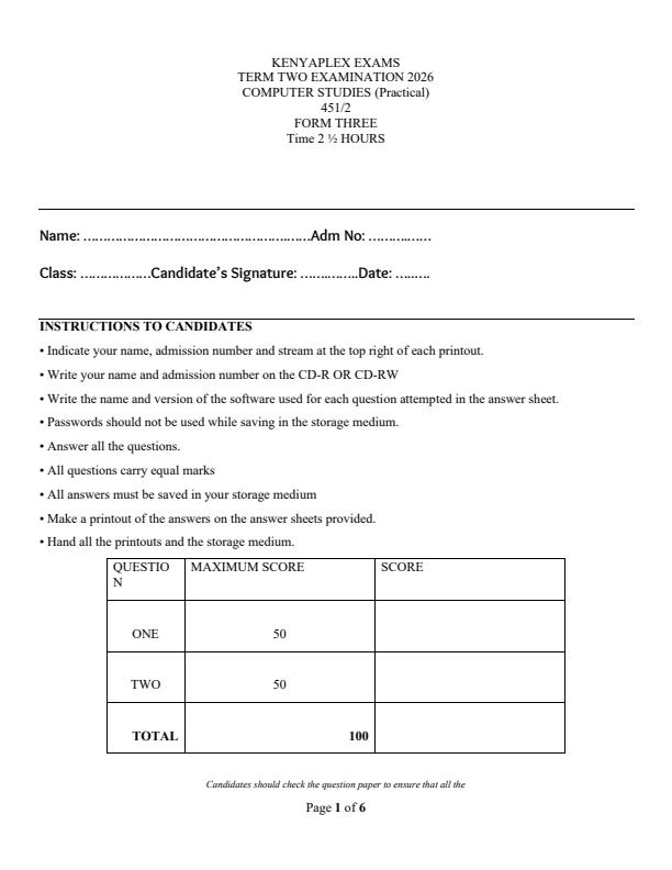 Preview page Form-3-Computer-Studies-Paper-2-End-Term-2-Exam-2026_6245_0.jpg