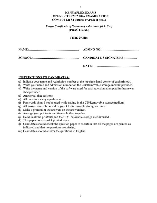 Preview page Form-3-Computer-Studies-Paper-2-Term-2-Opener-Exam-2026_5703_0.jpg