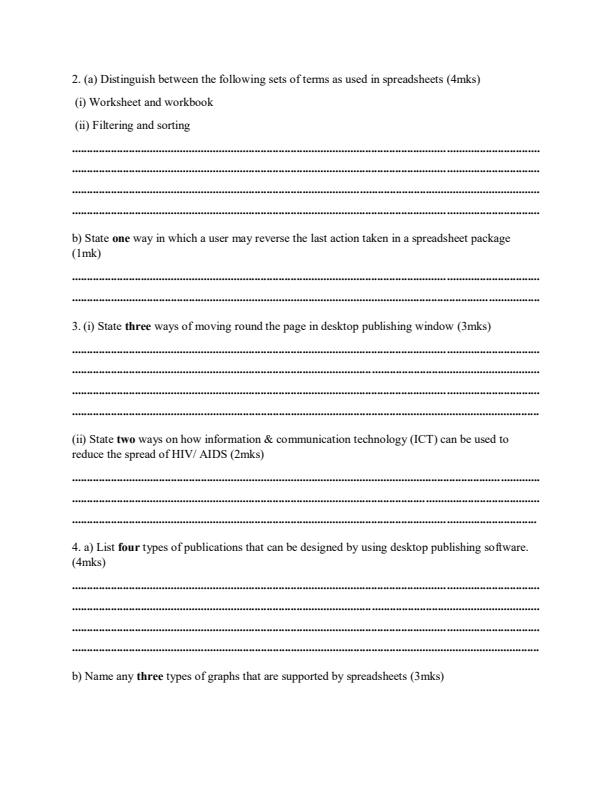 Form 3 Computer Studies Term 1 Opener Examination 2020 - 471
