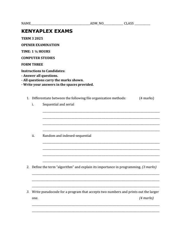 Preview page Form-3-Computer-Studies-Term-3-Opener-Exam-2025_4592_0.jpg