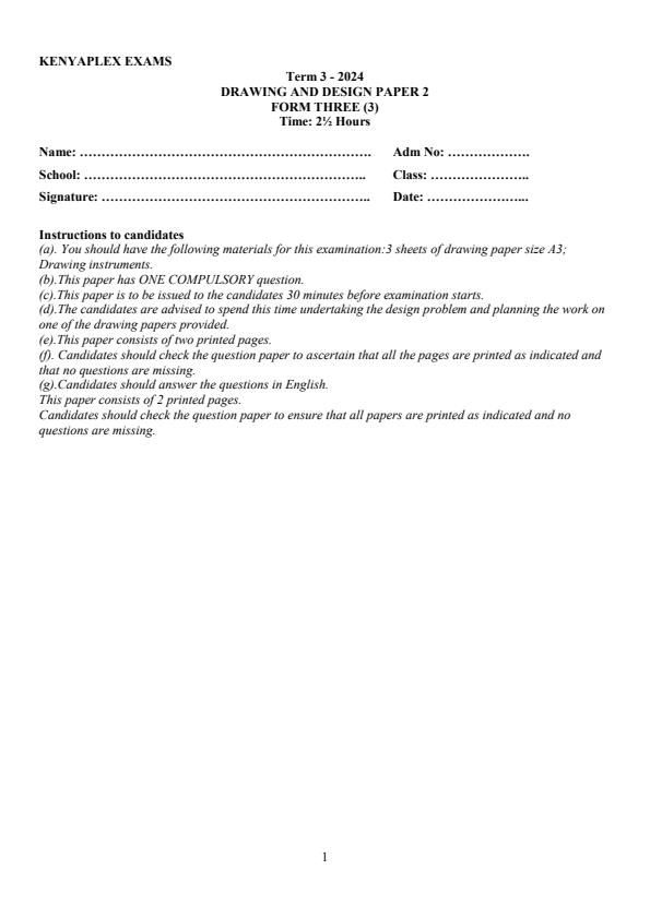 Preview page Form-3-Drawing-and-Design-Paper-2-End-of-Term-3-Examination-2024_3283_0.jpg