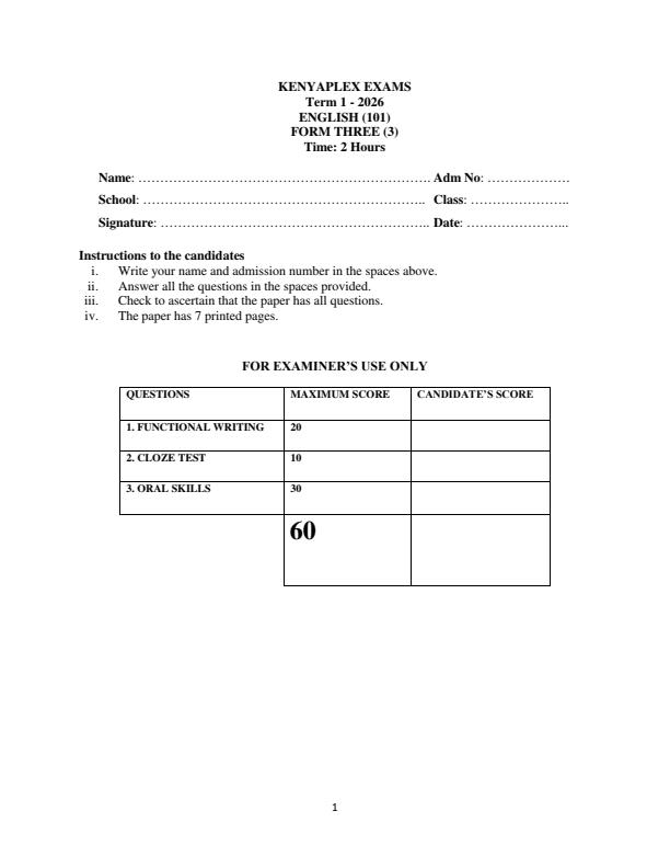 Preview page Form-3-English-End-Term-1-Exam-2026_5467_0.jpg