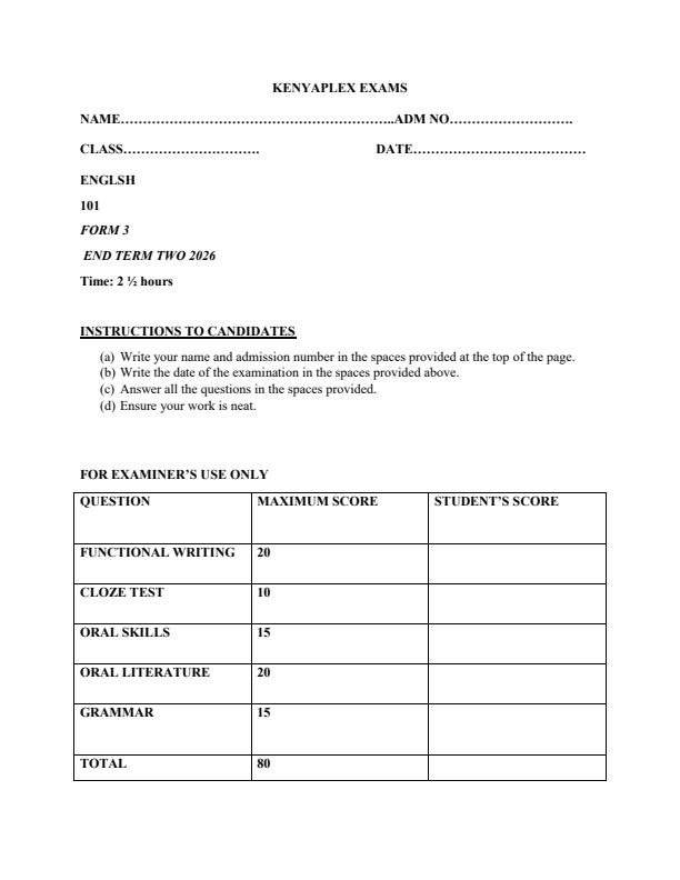 Preview page Form-3-English-End-Term-2-Exam-2026_6217_0.jpg