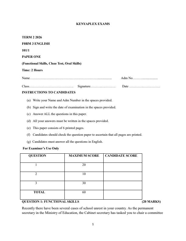 Preview page Form-3-English-Paper-1-End-Term-2-Exam-2026_6253_0.jpg