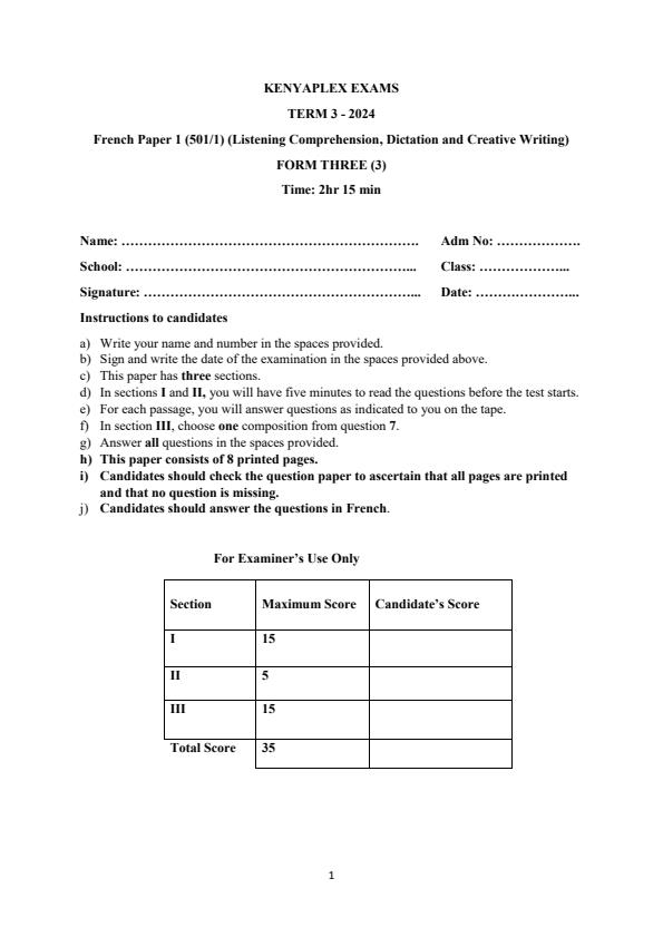 Preview page Form-3-French-Paper-1-End-of-Term-3-Examination-2024_3294_0.jpg