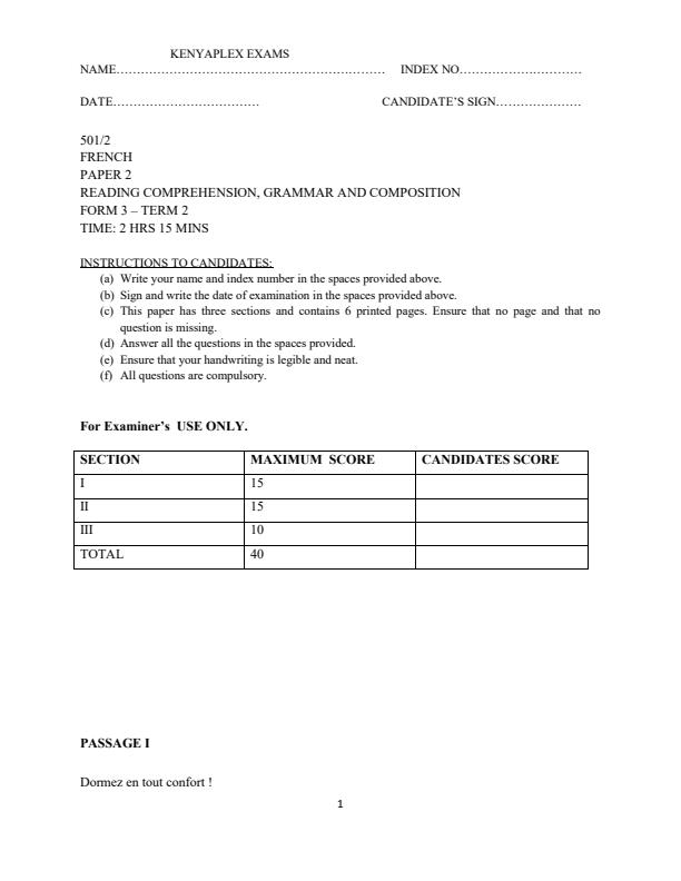 Preview page Form-3-French-Paper-2-End-Term-2-Exam-2026_6257_0.jpg