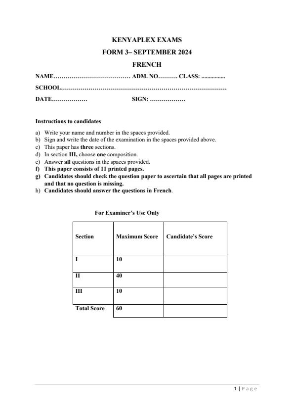 Preview page Form-3-French-Term-3-Opener-Exam-2024-Version-2_3096_0.jpg