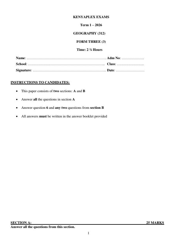 Preview page Form-3-Geography-End-Term-1-Exam-2026_5469_0.jpg