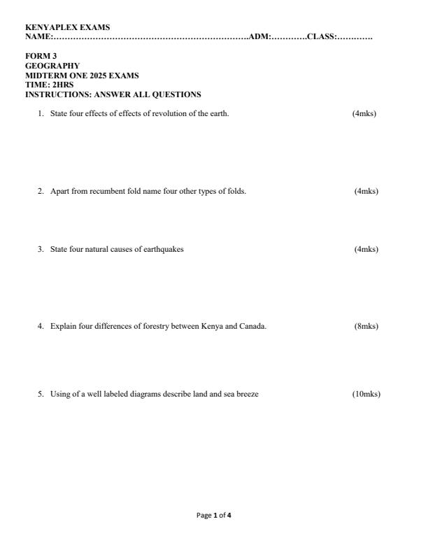 Preview page Form-3-Geography-Mid-Term-1-Exam-2025_3682_0.jpg