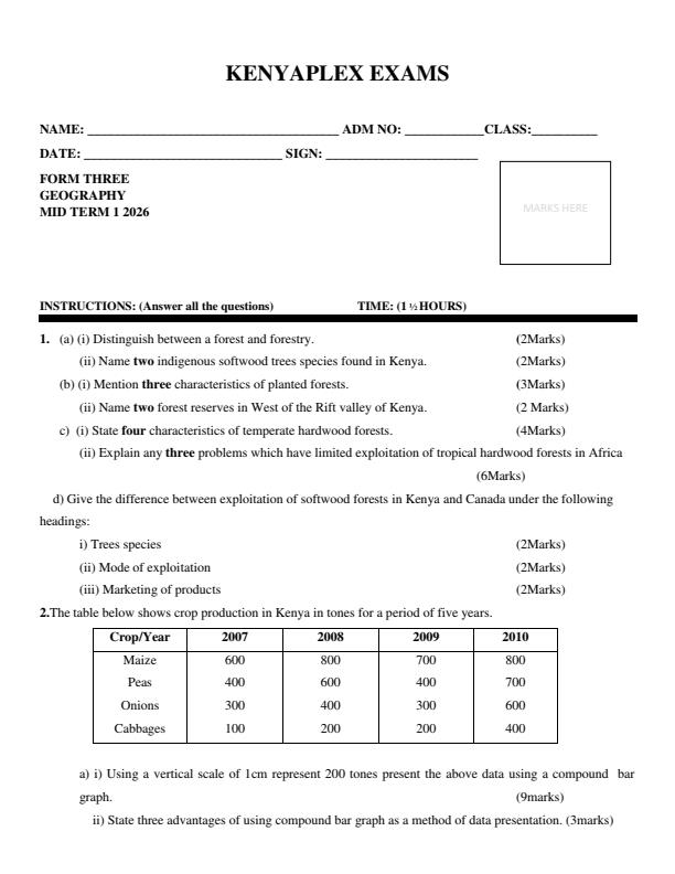 Preview page Form-3-Geography-Mid-Term-1-Exam-2026_5236_0.jpg