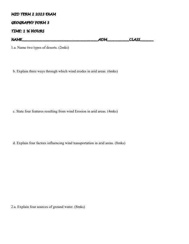 Preview page Form-3-Geography-Mid-Term-2-Exam-2023_1676_0.jpg