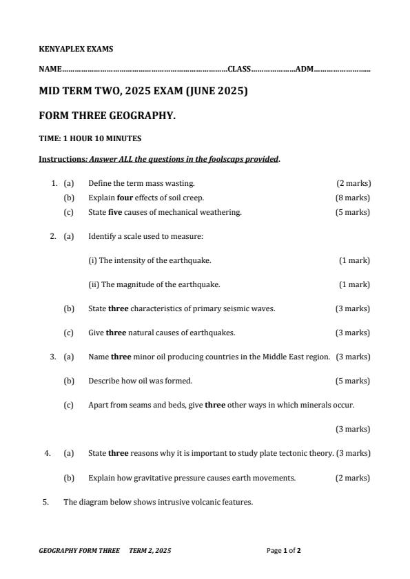 Preview page Form-3-Geography-Mid-Term-2-Exam-2025_4097_0.jpg