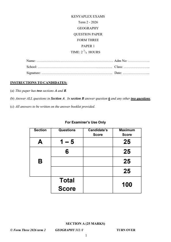 Preview page Form-3-Geography-Paper-1-End-Term-2-Exam-2026_6230_0.jpg