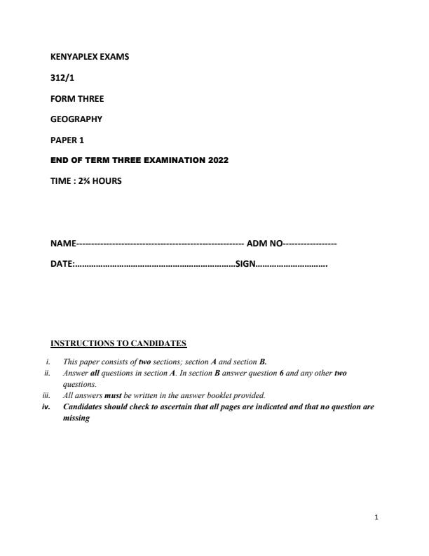 Preview page Form-3-Geography-Paper-1-End-of-Term-3-Examination-2022_1140_0.jpg