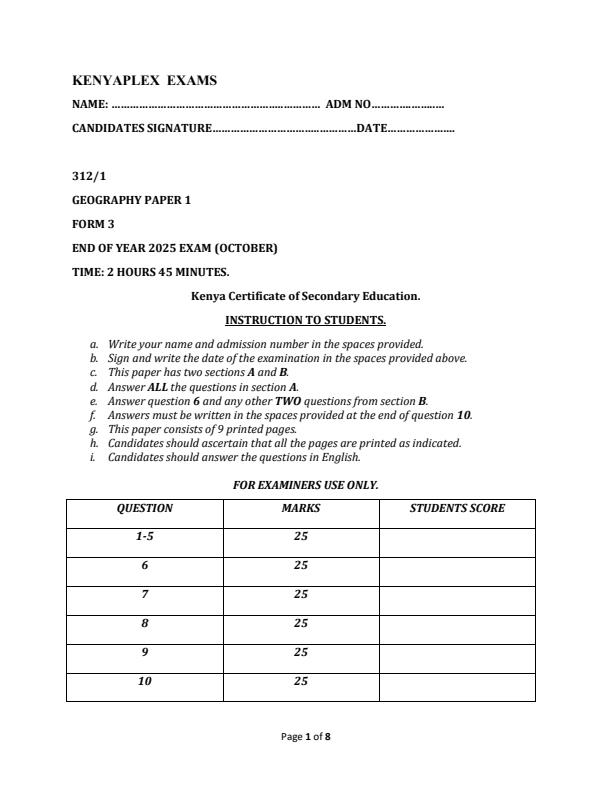 Preview page Form-3-Geography-Paper-1-End-of-Term-3-Examination-2025_4758_0.jpg