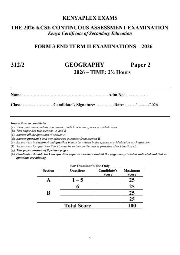 Preview page Form-3-Geography-Paper-2-End-Term-2-Exam-2026_6231_0.jpg