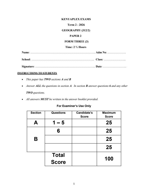 Preview page Form-3-Geography-Paper-2-Term-2-Opener-Exam-2026_5711_0.jpg