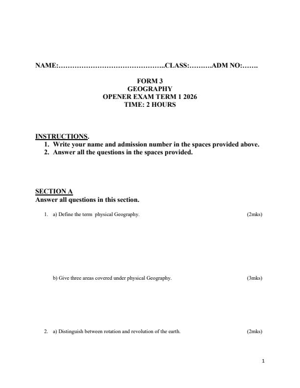 Preview page Form-3-Geography-Term-1-Opener-Exam-2026_4896_0.jpg