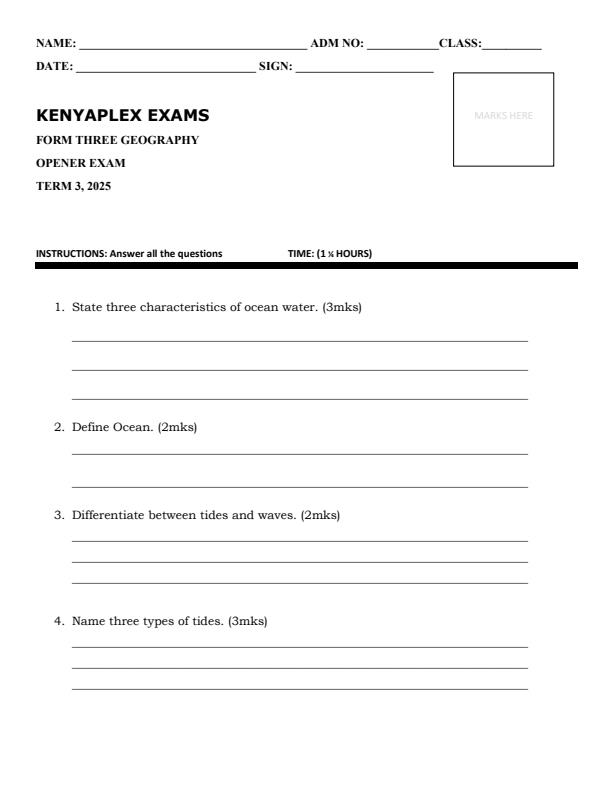Preview page Form-3-Geography-Term-3-Opener-Exam-2025_4595_0.jpg
