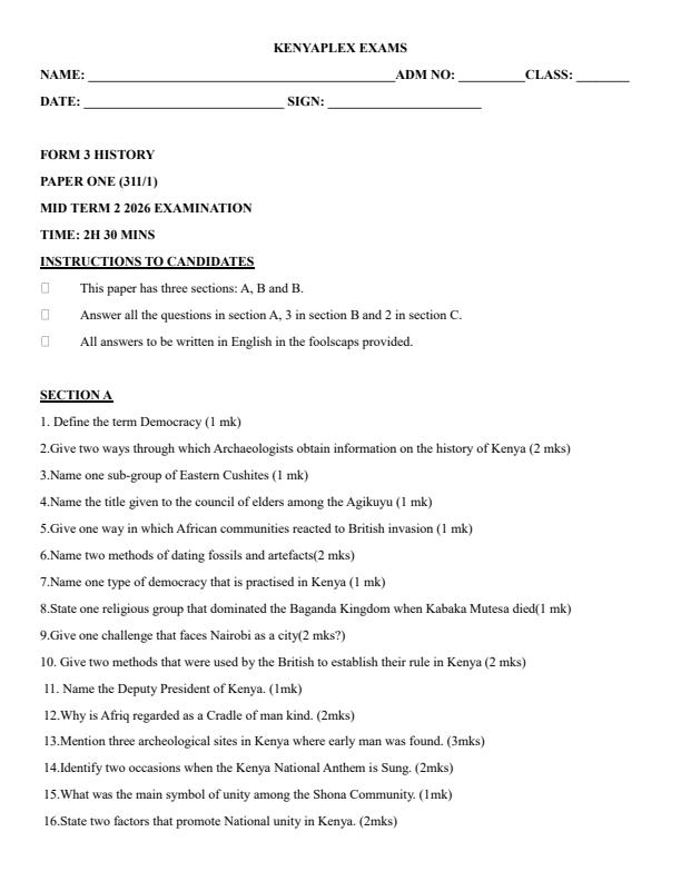 Preview page Form-3-History-Mid-Term-2-Exam-2026_5969_0.jpg