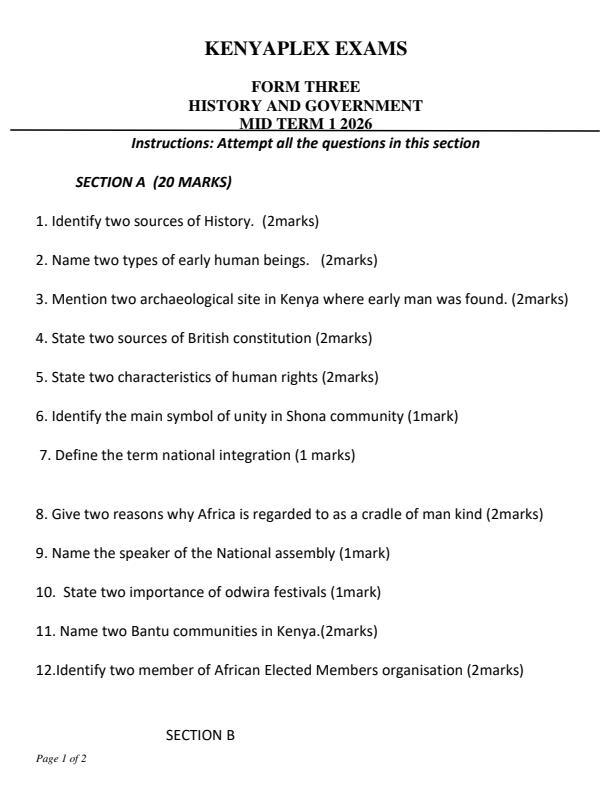 Preview page Form-3-History-and-Government-Mid-Term-1-Exam-2026_5237_0.jpg