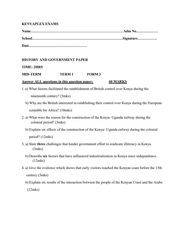 Preview page Form-3-History-and-Government-Mid-Term-1-Examination-2020_568_0.jpg