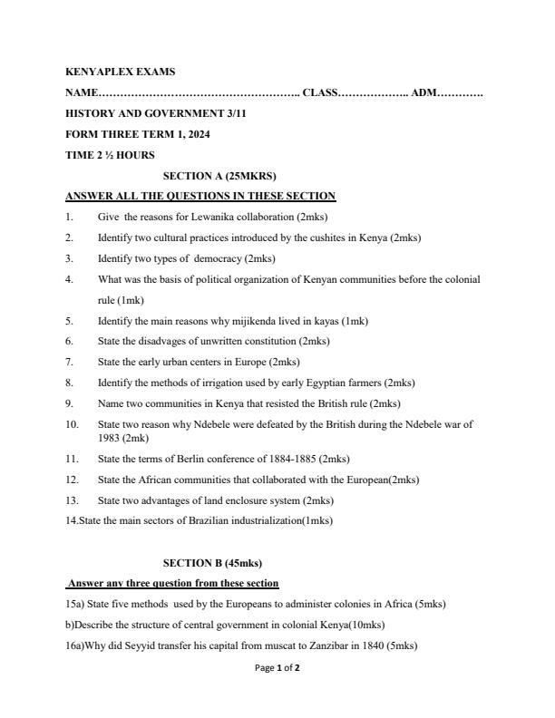 Preview page Form-3-History-and-Government-Mid-Term-1-Examination-2024_2068_0.jpg