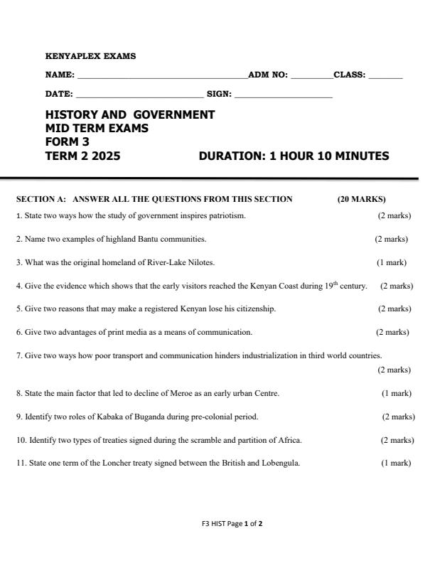 Preview page Form-3-History-and-Government-Mid-Term-2-Exam-2025_4098_0.jpg