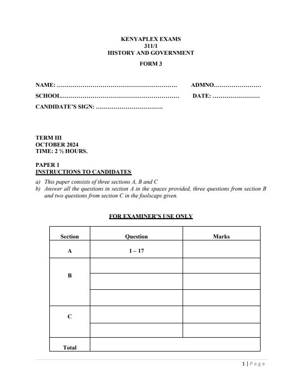 Preview page Form-3-History-and-Government-Paper-1-End-of-Term-3-Examination-2024_3304_0.jpg