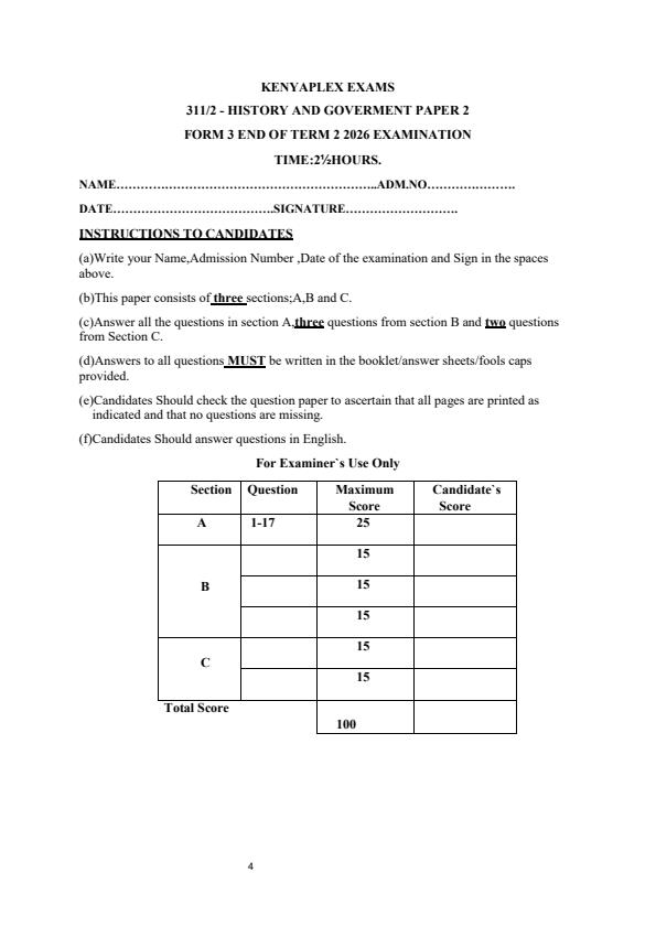 Preview page Form-3-History-and-Government-Paper-2-End-Term-2-Exam-2026_6233_0.jpg