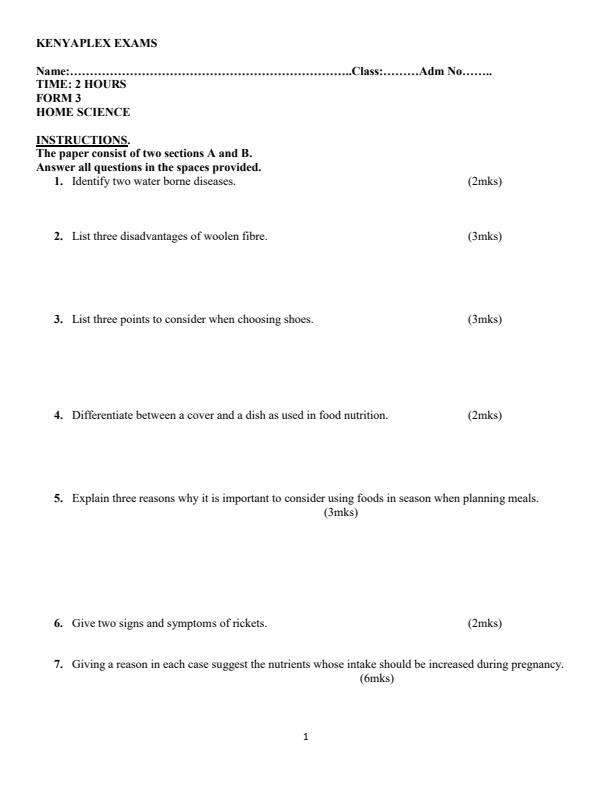 Preview page Form-3-Home-Science-Term-1-Opener-Exam-2024_2006_0.jpg