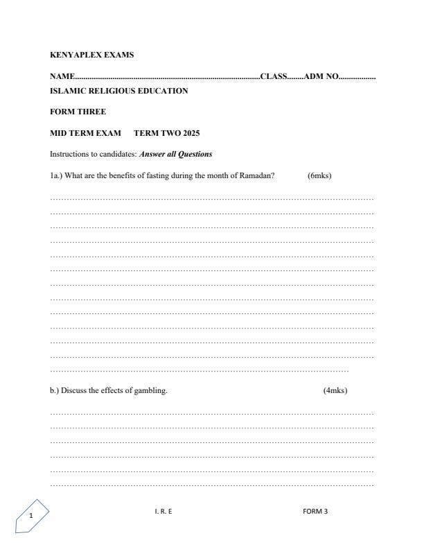 Preview page Form-3-IRE-Mid-Term-2-Exam-2025_4222_0.jpg