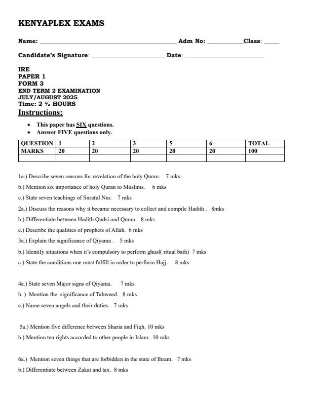 Preview page Form-3-IRE-Paper-1-End-of-Term-2-Examination-2025_4276_0.jpg