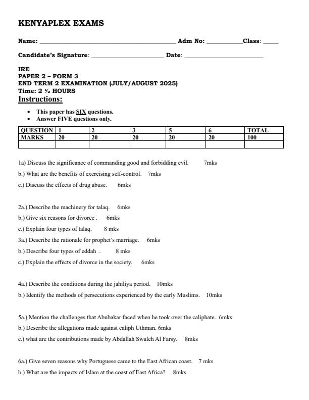 Preview page Form-3-IRE-Paper-2-End-of-Term-2-Examination-2025_4277_0.jpg